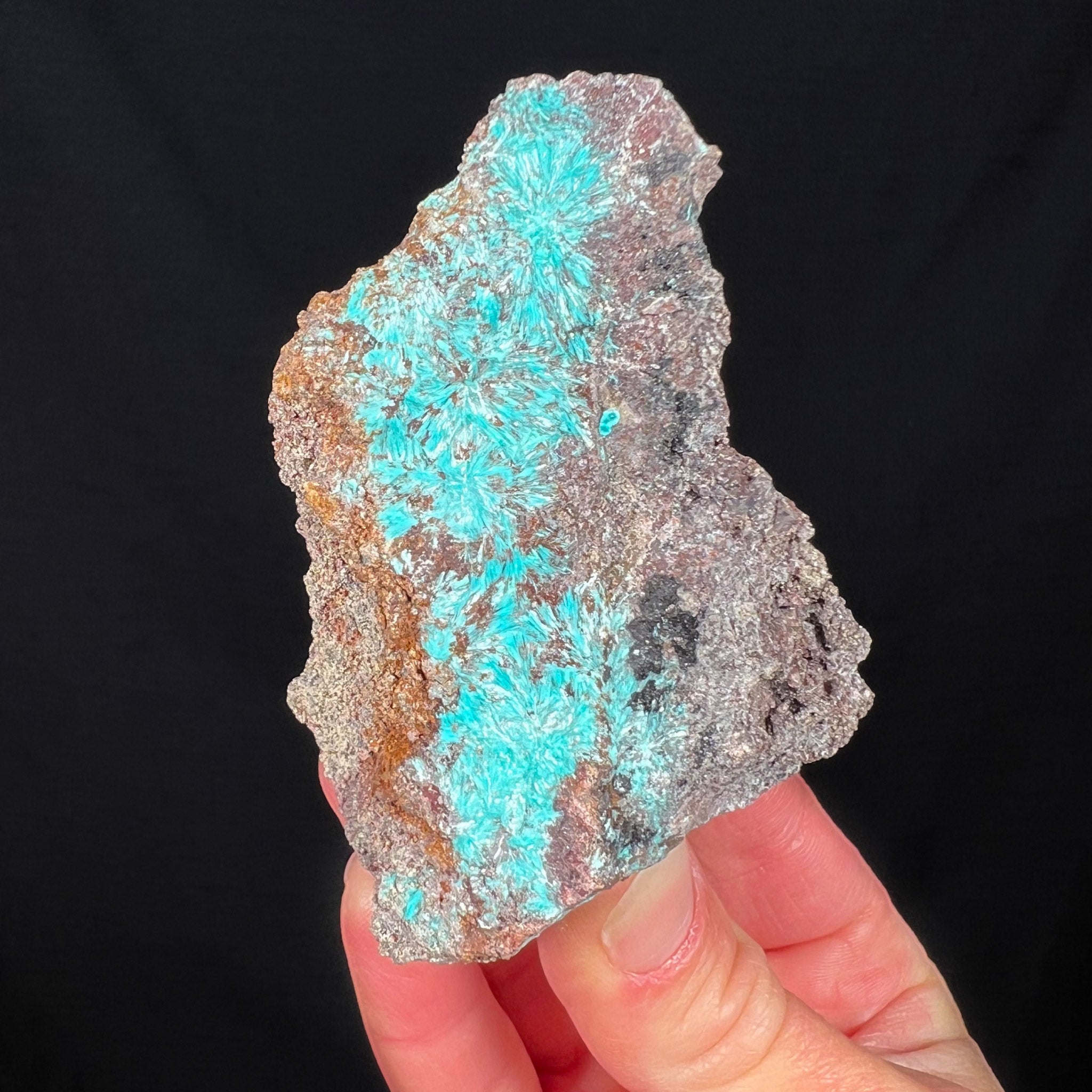 Aurichalcite feathery acicular crystals