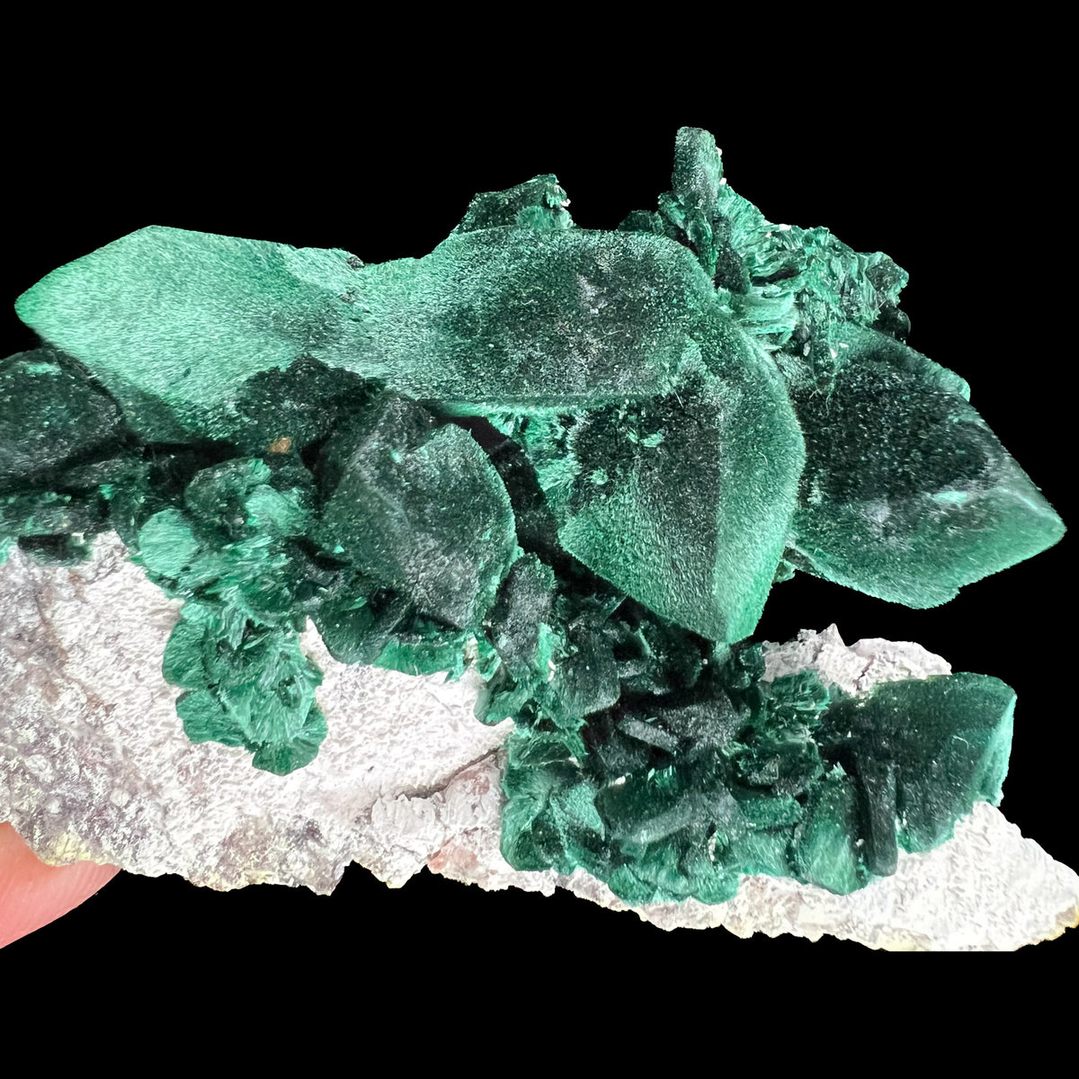 Close-up of Velvety Malachite Crystals after Azurite