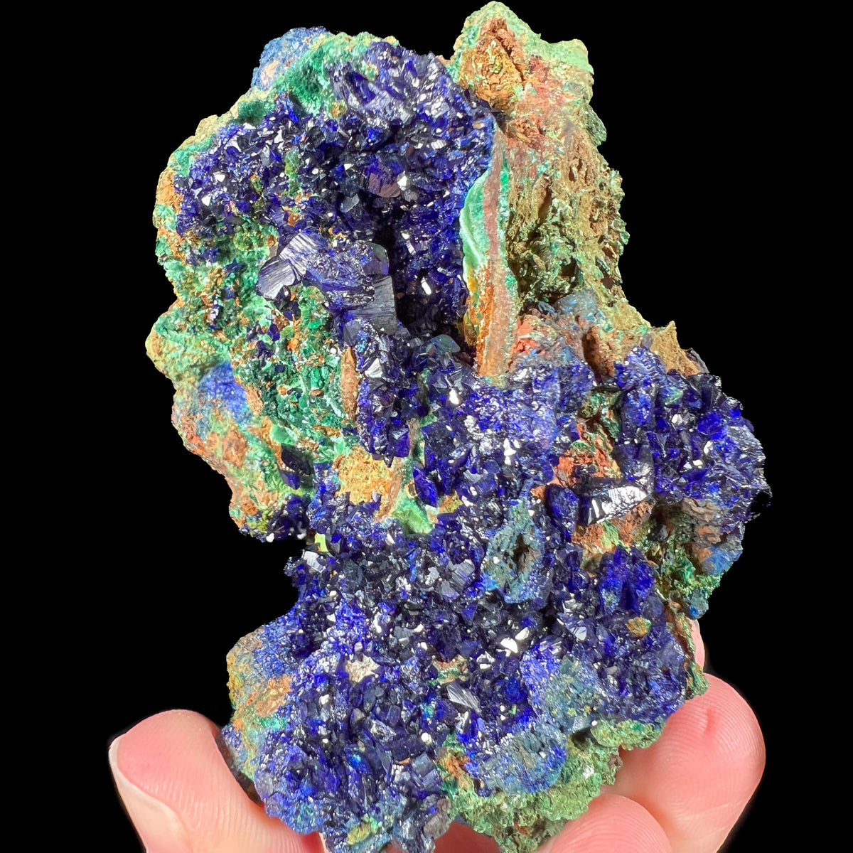 Indigo blue Azurite with green Malachite Crystals