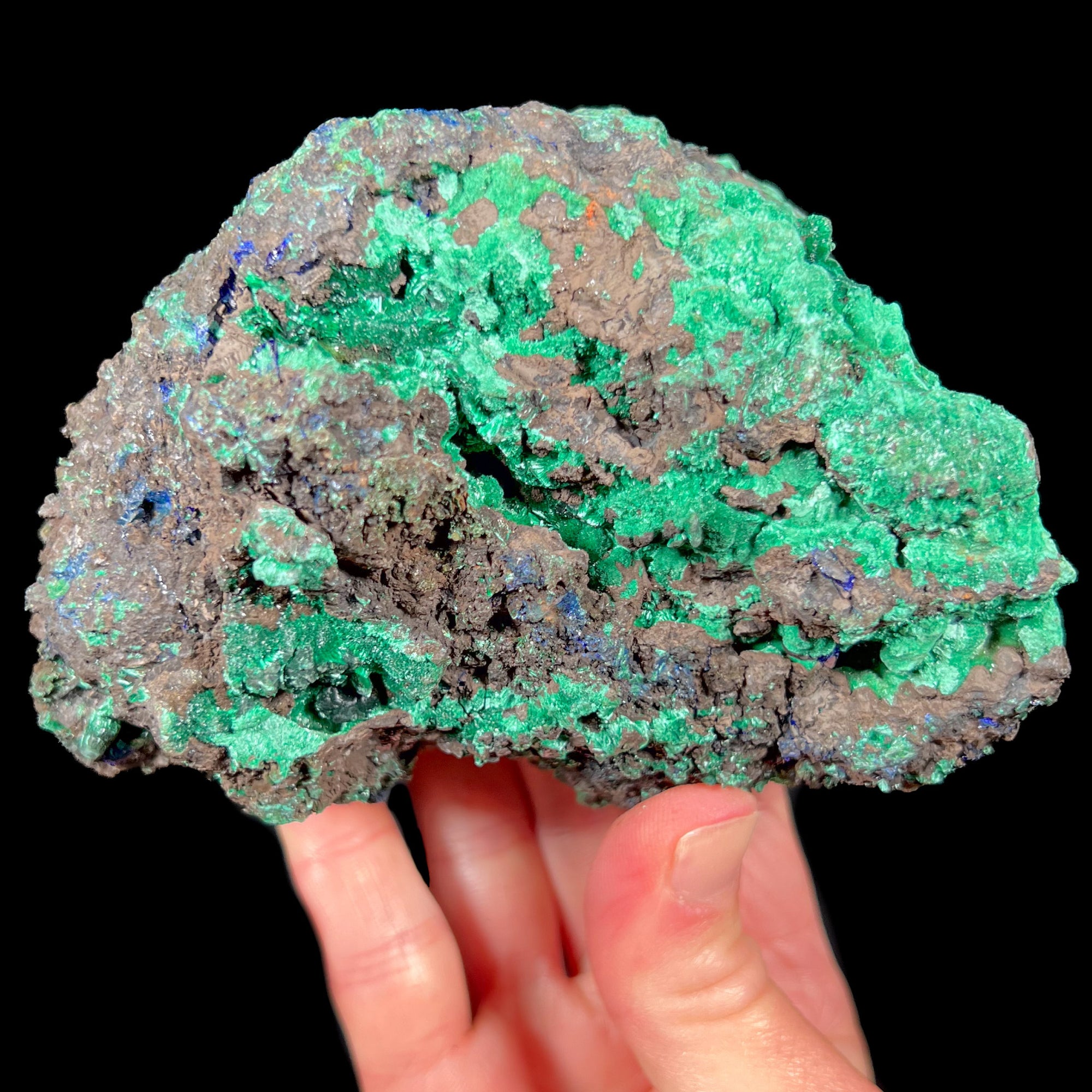 Large blue Azurite Crystals with Green Malachite Crystals Specimen