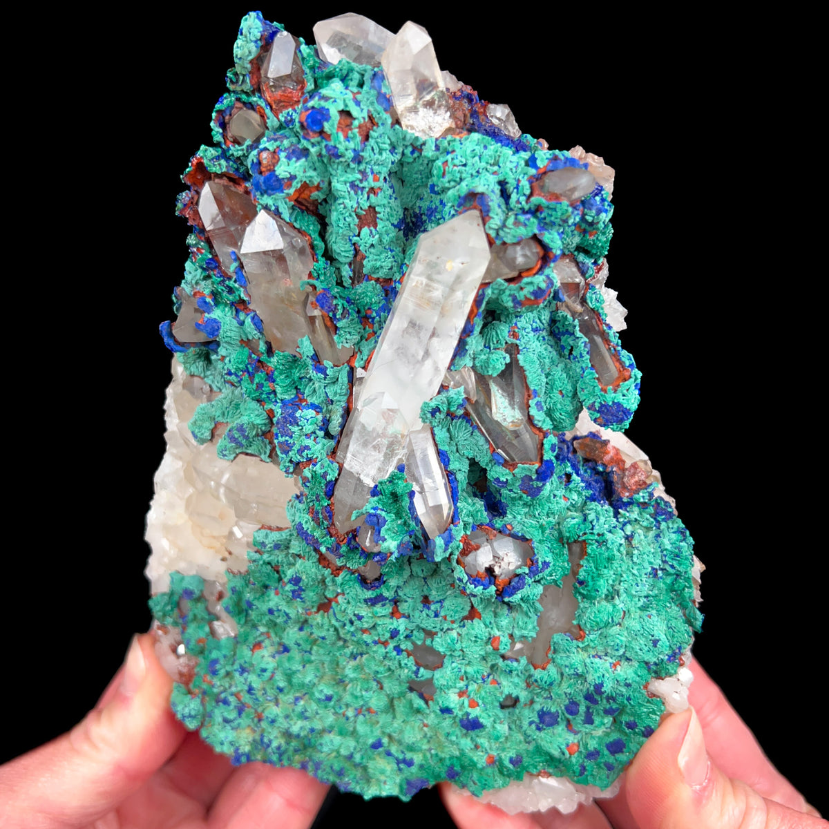 Large Mineral Specimen of Quartz Coated with Azurite and Malachite