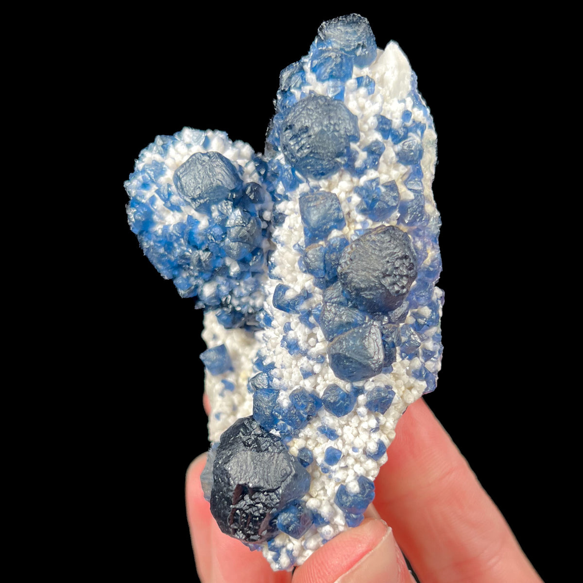 Blue Fluorite on White Quartz Mineral Specimen from Huanggang Deposit