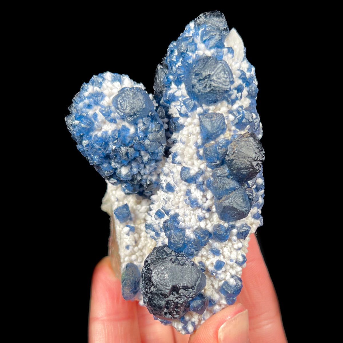 Blue Fluorite on White Quartz Crystals