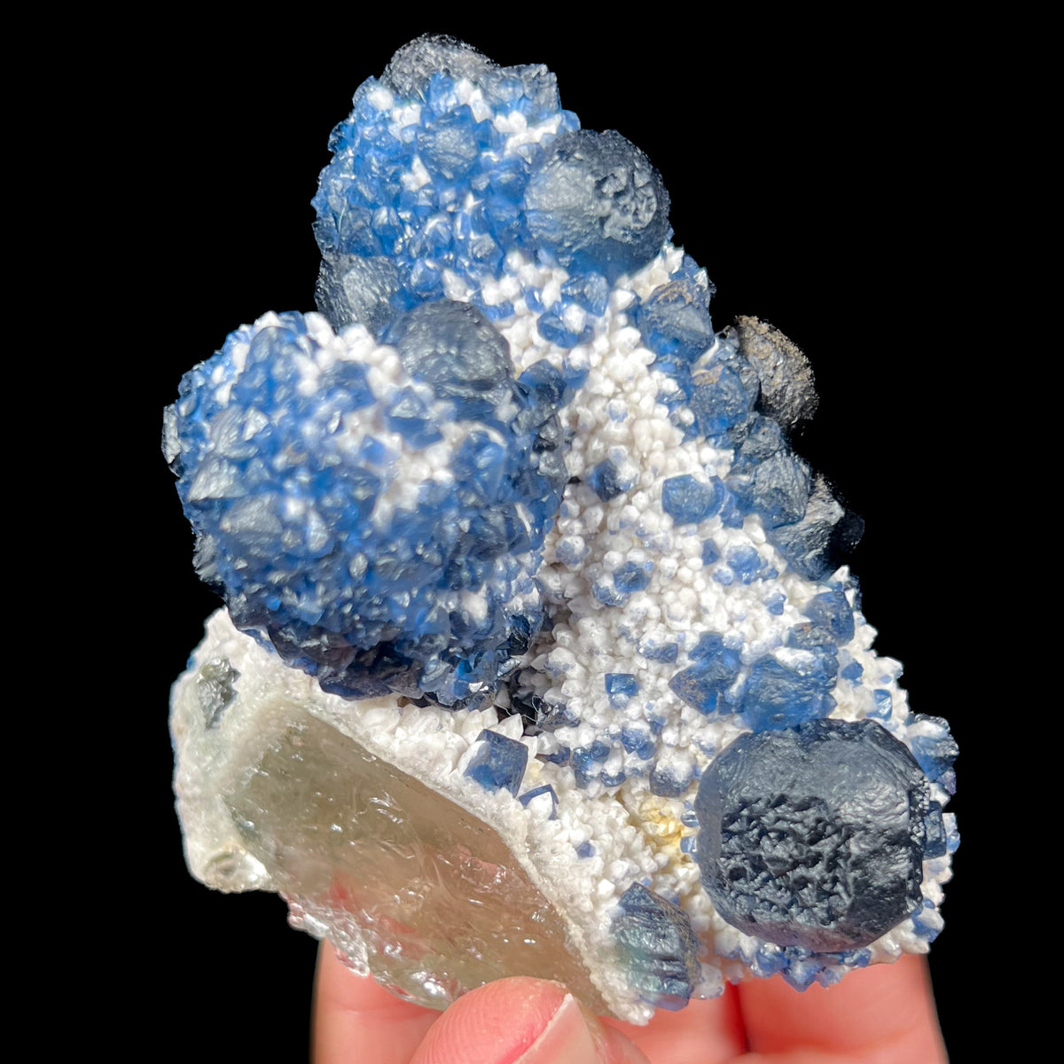 Blue Fluorite on White Quartz Mineral Specimen from Huanggang