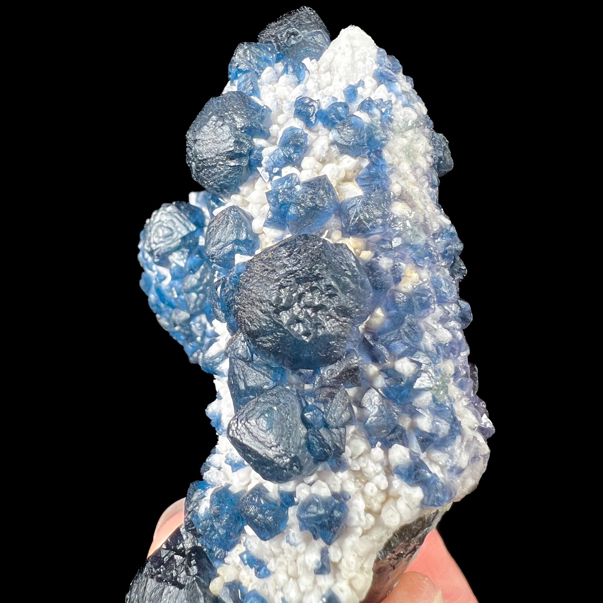 Blue Fluorite on Milky Quartz Crystals from China