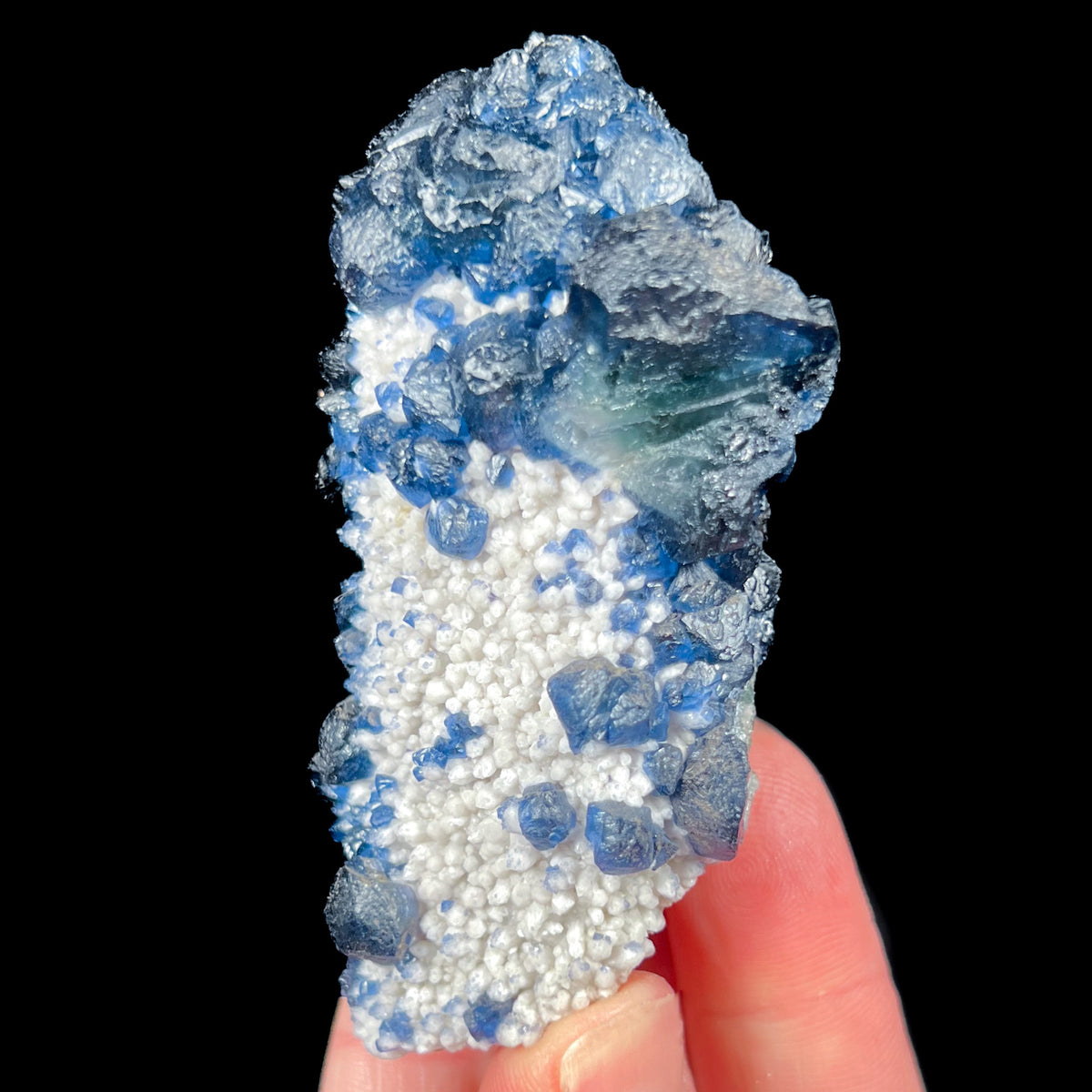 Blue Fluorite on Quartz