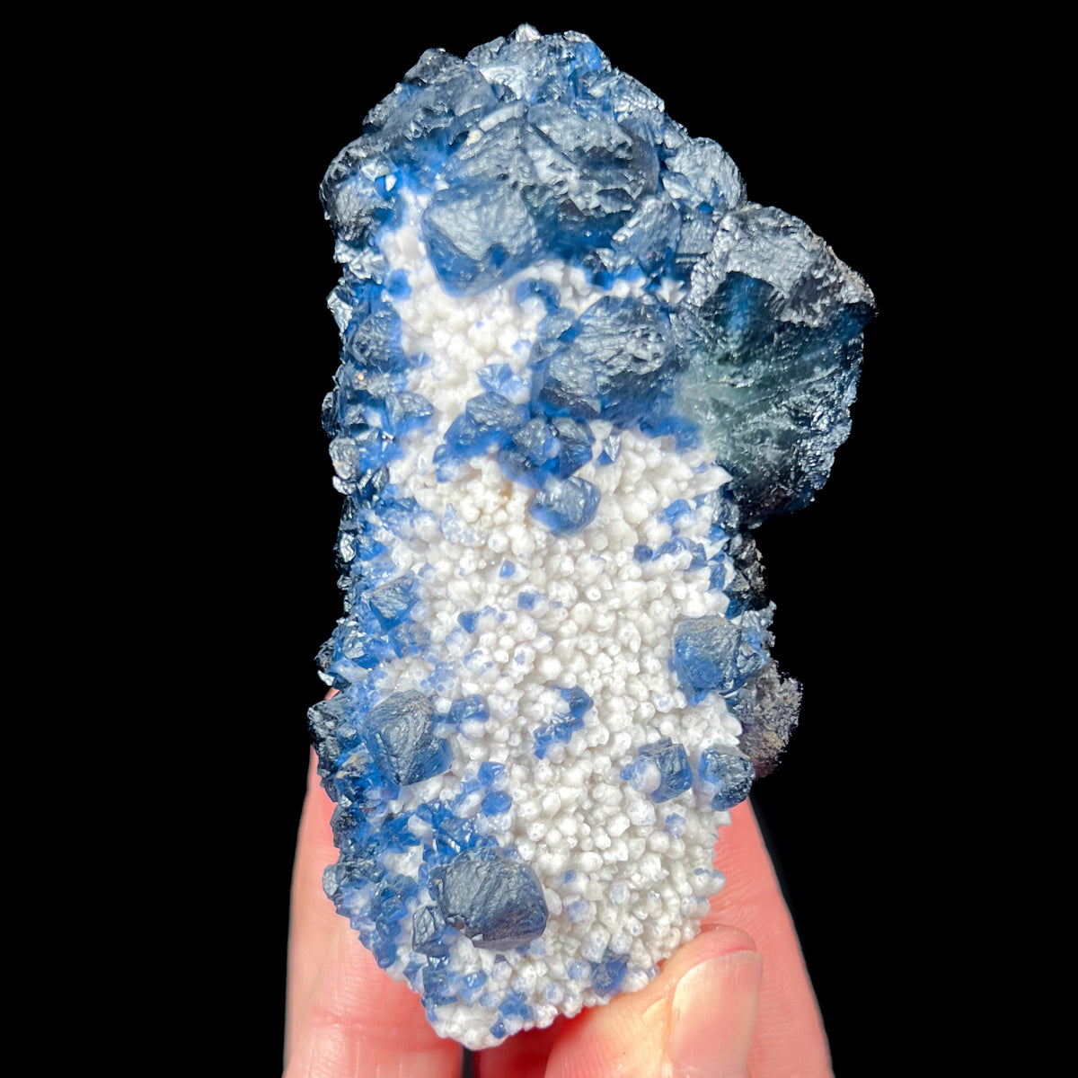 Blue Fluorite on White Quartz Crystals from China