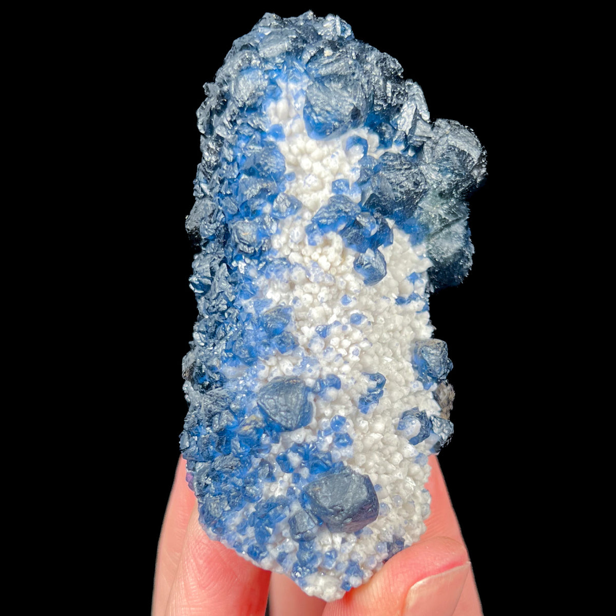 Blue Fluorite Crystals on White Quartz Crystals from Inner Mongolia, China