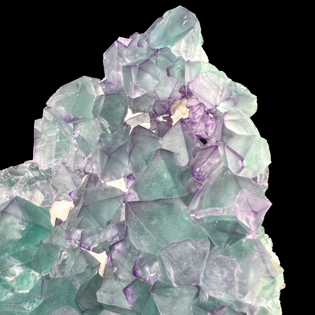 Close Up of Green and Purple Fluorite Octahedron Crystals