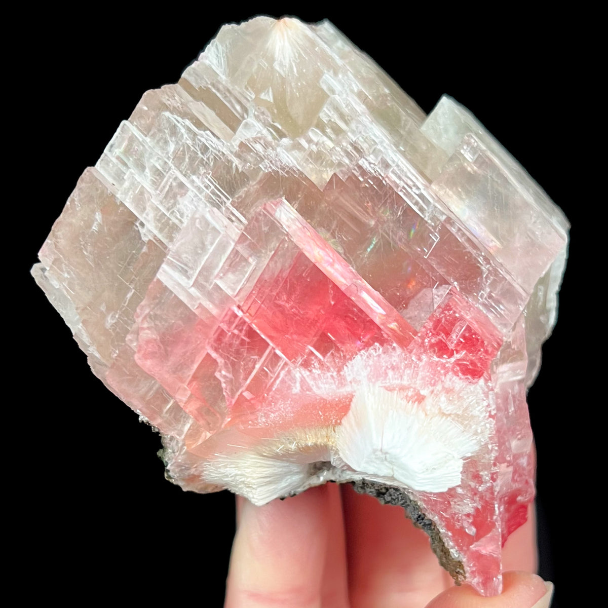 Red Raspberry Calcite with Mesolite Inclusions from India