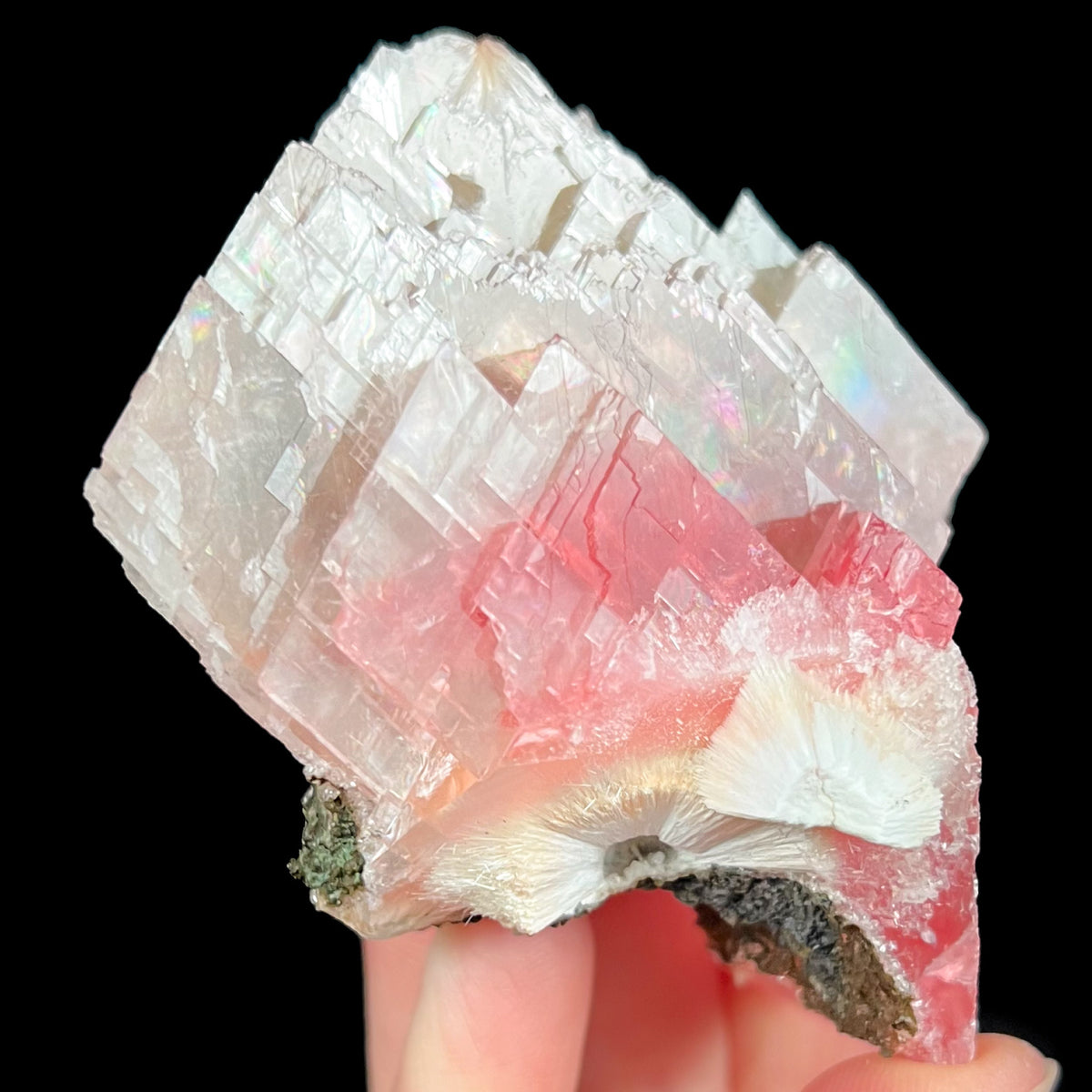 Calcite with Mesolite Mineral Specimen from India