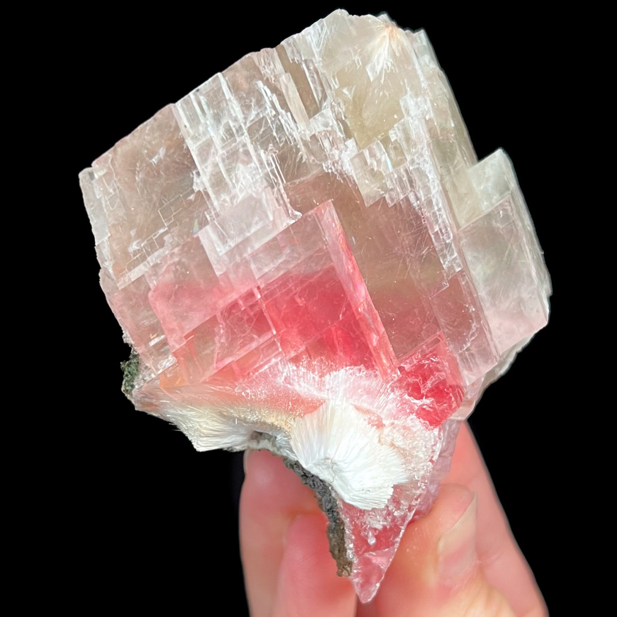 Pink Calcite with Mesolite from India