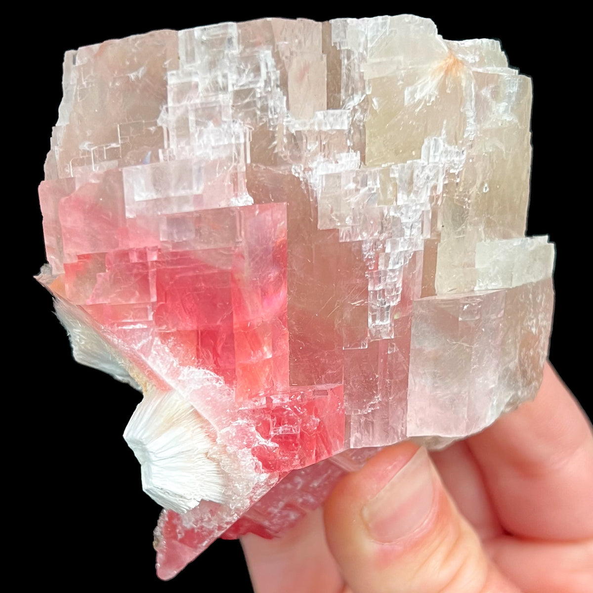 Red and Pink Calcite with Mesolite Crystals from India