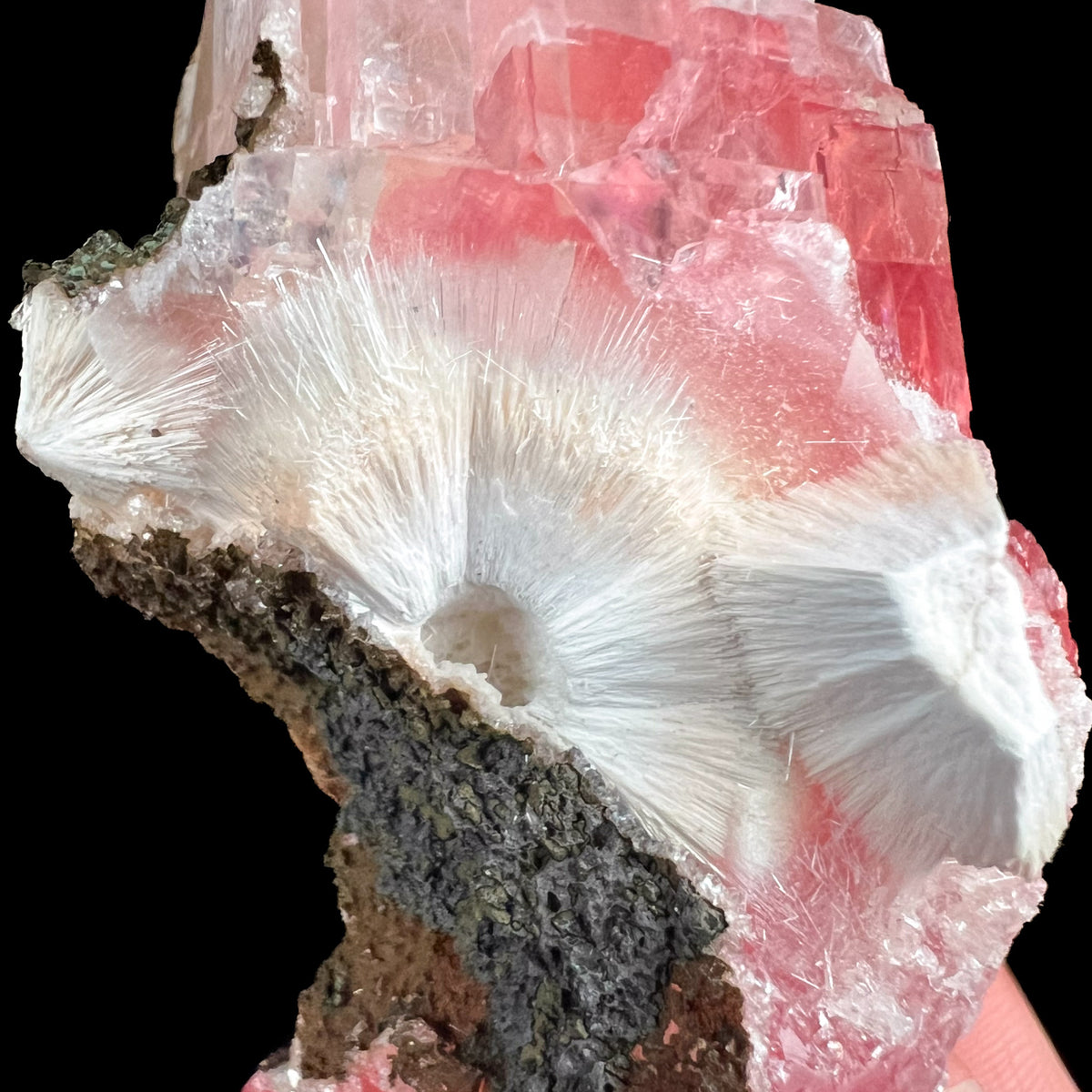 Mesolite Crystals in Calcite Crystals from India