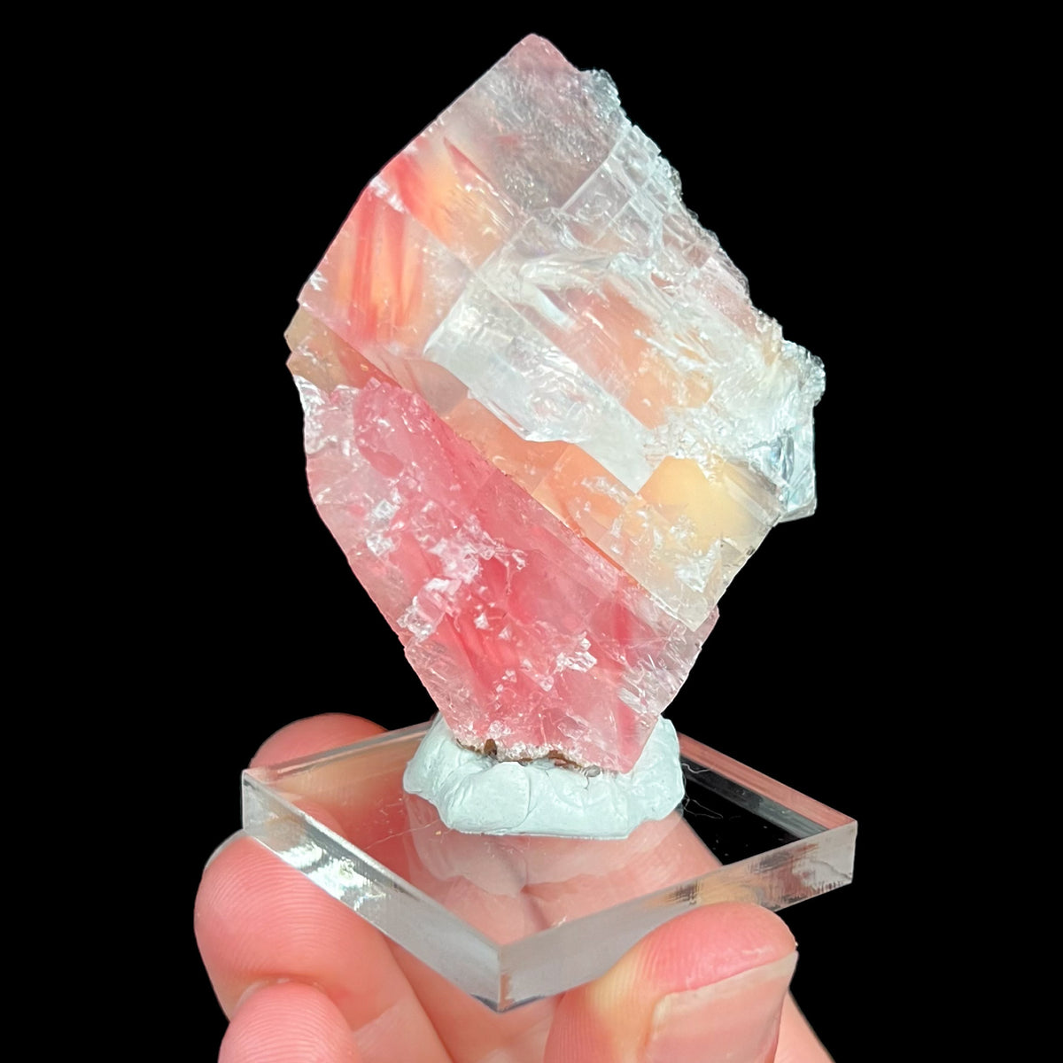 Raspberry Calcite with Mesolite from India