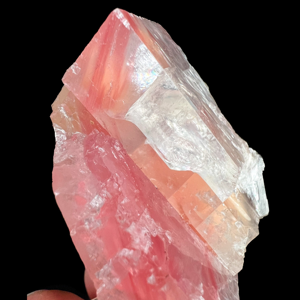 Close Up of Pink and Red Calcite with Mesolite Inclusions from India