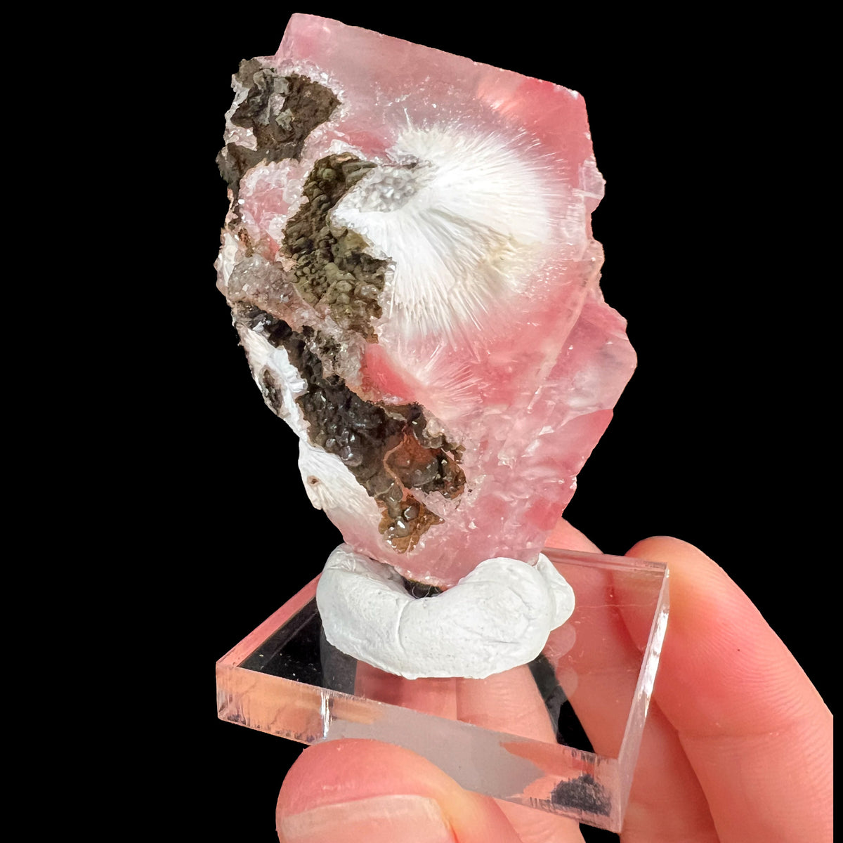 Moldy Raspberry Calcite with Mesolite from India