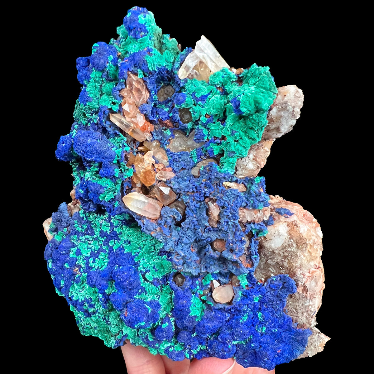Azurite with Malachite on Quartz Mineral Specimen from Morocco