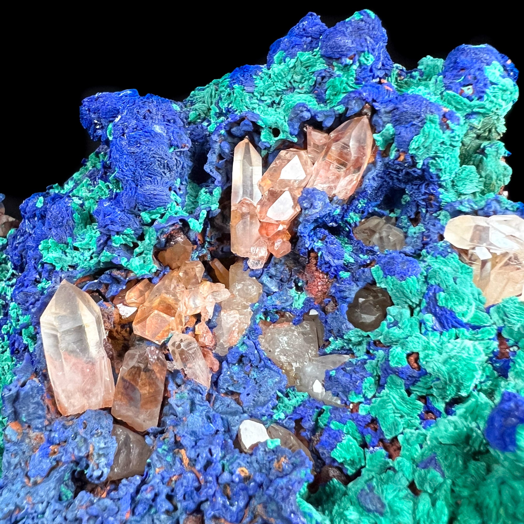 Large Azurite with Malachite on Quartz from Alnif, Morocco